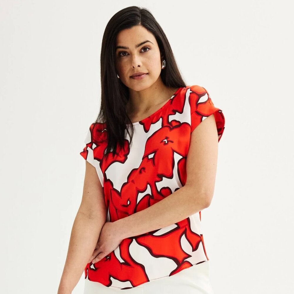 Women's Nine West Roll Cuff Woven Silky Blouse Top Size S